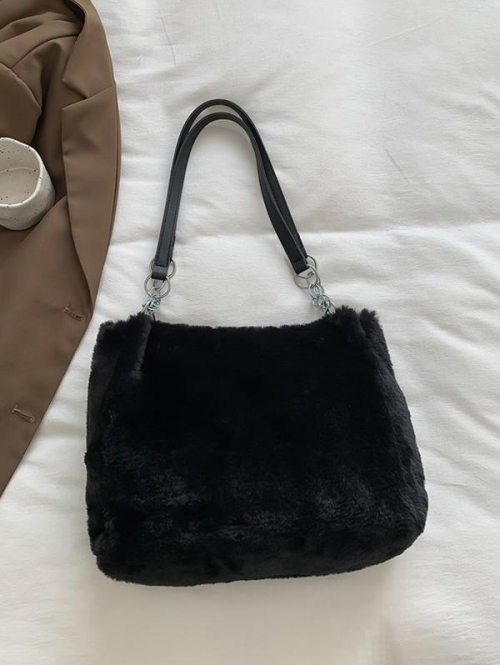 Plush Half Chain Tote Bag