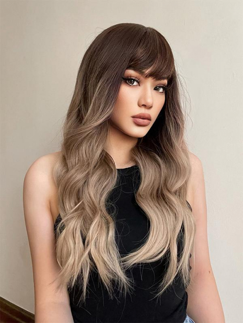 zaful Ombre Long Body Wave Synthetic Wig with Bangs