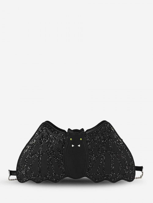 Halloween Novelty Sequined Bat Shaped Crossbody Bag