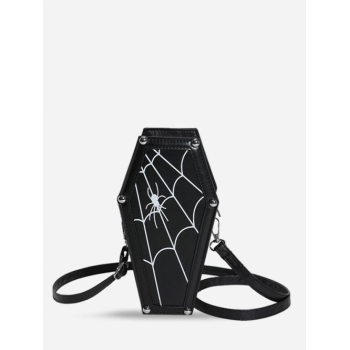 Women's Halloween Spider Web and Spider Print Rivet Decorated Coffin Crossbody Bag