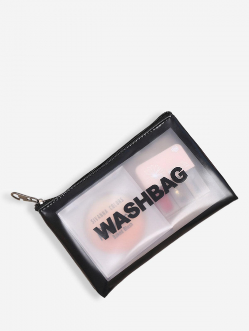 ZAFUL Rectangular Shape Semi-Sheer Clear Letter Pattern Cosmetic Wash Toiletry Bag