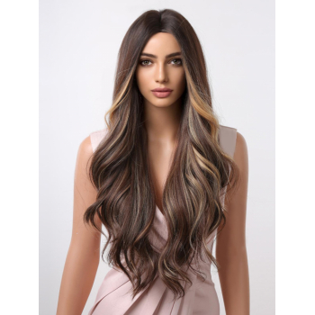 zaful Brown Highlight Golden Long Fluffy Wavy Synthetic Wig