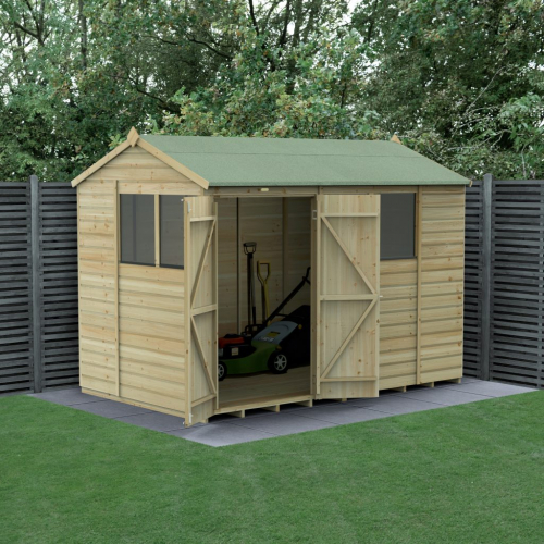 Forest Garden Beckwood Shiplap Pressure Treated 10x6 Reverse Apex Shed with Double Door