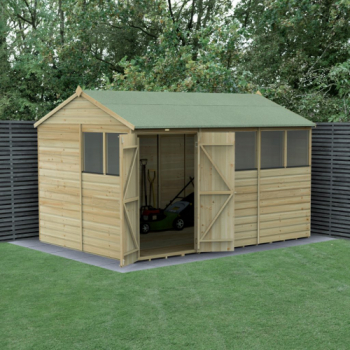 Forest Garden Beckwood Shiplap Pressure Treated 12x8 Reverse Apex Shed with Double Door