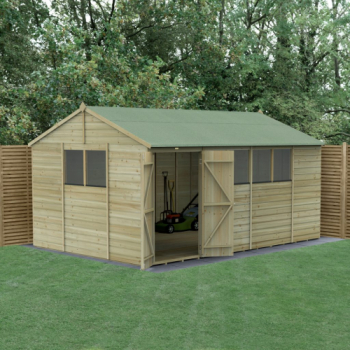 Forest Garden Beckwood Shiplap Pressure Treated 15x10 Reverse Apex Shed with Double Door (Installation Included)