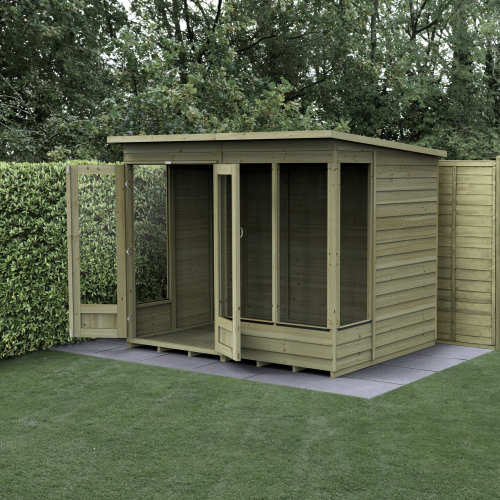 Forest Garden 8x6 4Life Overlap Pent Pressure Treated Summerhouse (Installation Included)