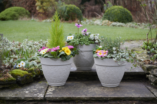 Greenhurst Floral Sandstone Planters (Pack of 3)