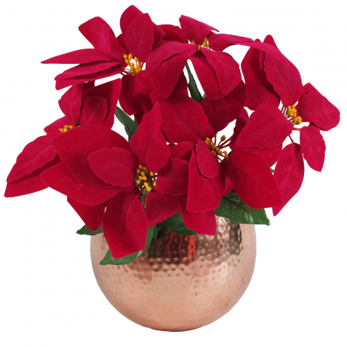 Leaf Design Artificial Christmas Xmas Red Poinsettia 40cm Copper Curved Metal Planter