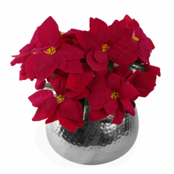 Leaf Design Artificial Christmas Xmas Poinsettias Silver Large Metal Planter