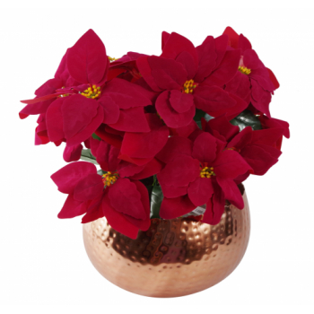 Leaf Design Artificial Christmas Xmas Poinsettias Copper Curve Large Metal Planter