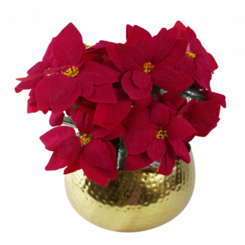 Leaf Design Artificial Christmas Xmas Poinsettias Gold Curve Large Metal Planter