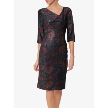 Gina Bacconi Abriella Metallic Jersey Dress, Navy/Pink