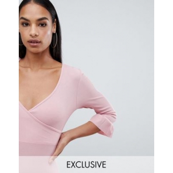 Boohoo exclusive ruffle sleeve tea dress in rose