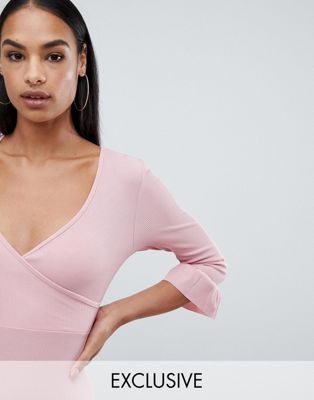 Boohoo exclusive ruffle sleeve tea dress in rose