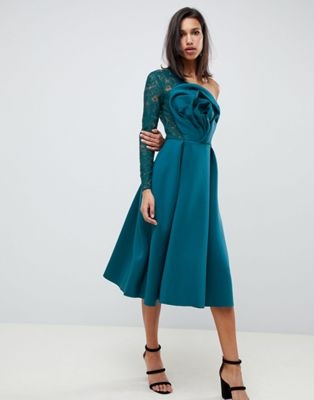 ASOS DESIGN Lace Sleeve Origami Midi Prom Dress