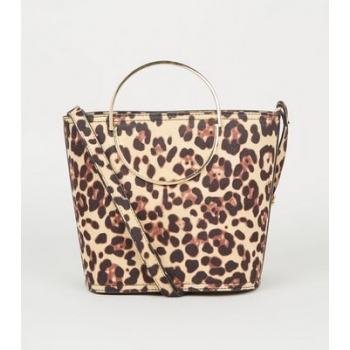 Brown Leopard Print Half Circle Bucket Bag