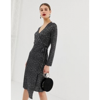 River Island plisse wrap dress in metallic leopard print