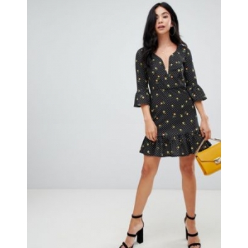 ASOS DESIGN mini dress with plunge in spot and floral