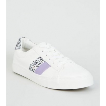 White Leopard Print Side Stripe Trainers