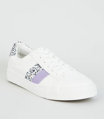 White Leopard Print Side Stripe Trainers