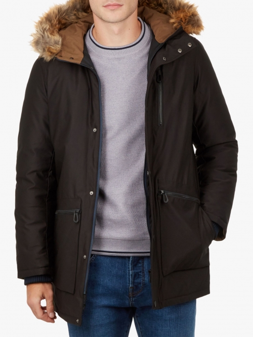 Ted Baker Gouda Faux Fur Hooded Parka, Black