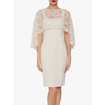 Gina Bacconi Catriona Crepe Dress With Lace Overcape, Butter Cream