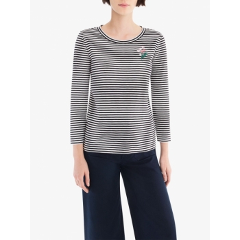 J.Crew Abigail Borg Stripe Embroidered T-Shirt, Black/Ivory