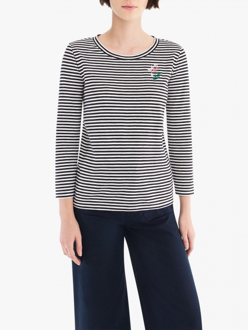 J.Crew Abigail Borg Stripe Embroidered T-Shirt, Black/Ivory