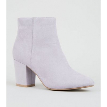 Lilac Suedette Mid Block Heel Ankle Boots