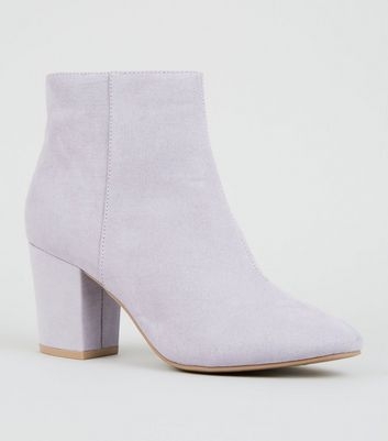 Lilac Suedette Mid Block Heel Ankle Boots