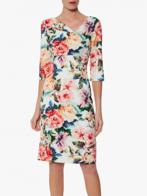 Gina Bacconi Isolena Floral Scuba Dress, Poppy Red/Multi