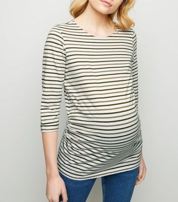 Maternity Green Stripe 3/4 Sleeve T-Shirt