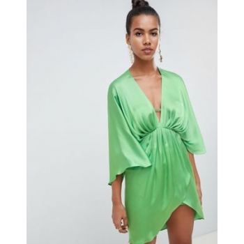 ASOS DESIGN mini plunge satin kimono dress