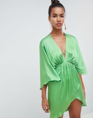 ASOS DESIGN mini plunge satin kimono dress