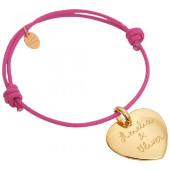 Merci Maman Personalised 18ct Gold Plated Heart Bracelet, Fuchsia