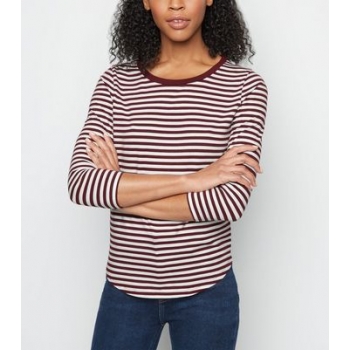 Burgundy Stripe 3/4 Sleeve T-Shirt