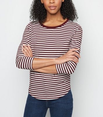 Burgundy Stripe 3/4 Sleeve T-Shirt