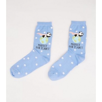 Pale Blue Protect Our Planet Panda Socks