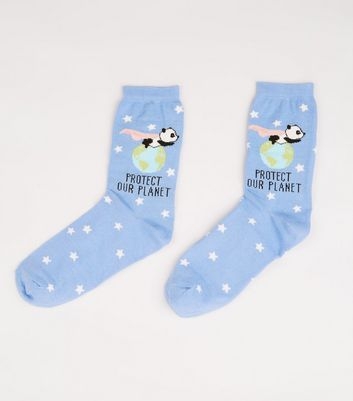 Pale Blue Protect Our Planet Panda Socks