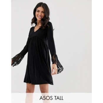 ASOS DESIGN Tall v neck swing dress with flared lace cuffs