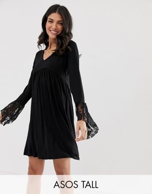 ASOS DESIGN Tall v neck swing dress with flared lace cuffs