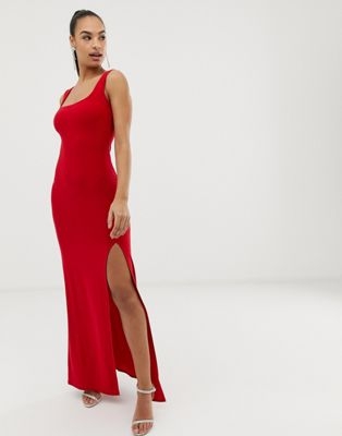 Club L square neck detail slinky maxi dress