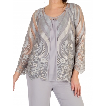 Chesca Embroidered Mesh Jacket, Soft Grey