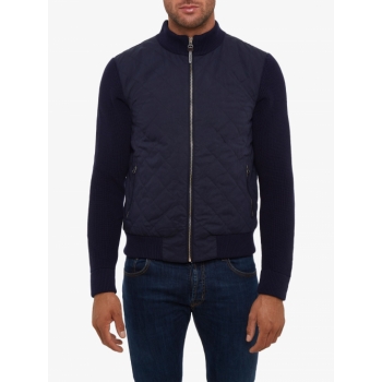 Hackett London Hybrid Knit Bomber Jacket, Navy Blue