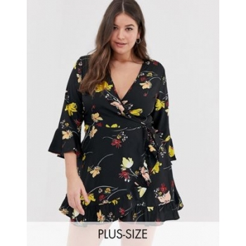 Influence Plus floral wrap mini dress