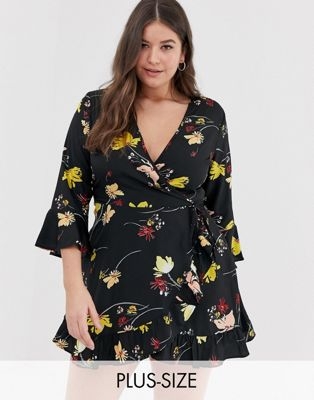 Influence Plus floral wrap mini dress