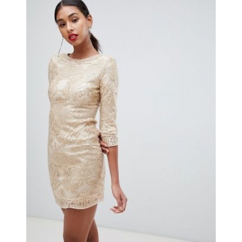 TFNC baroque patterned sequin mini dress in gold