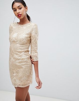 TFNC baroque patterned sequin mini dress in gold