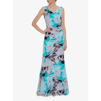 Gina Bacconi Fenella Jersey Maxi Dress, Grey/Aqua