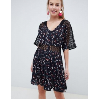 ASOS DESIGN lace insert mini casual tea dress in ditsy floral